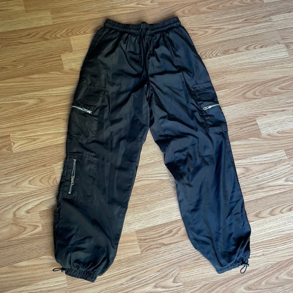 Black drawstring utility cargo joggers
